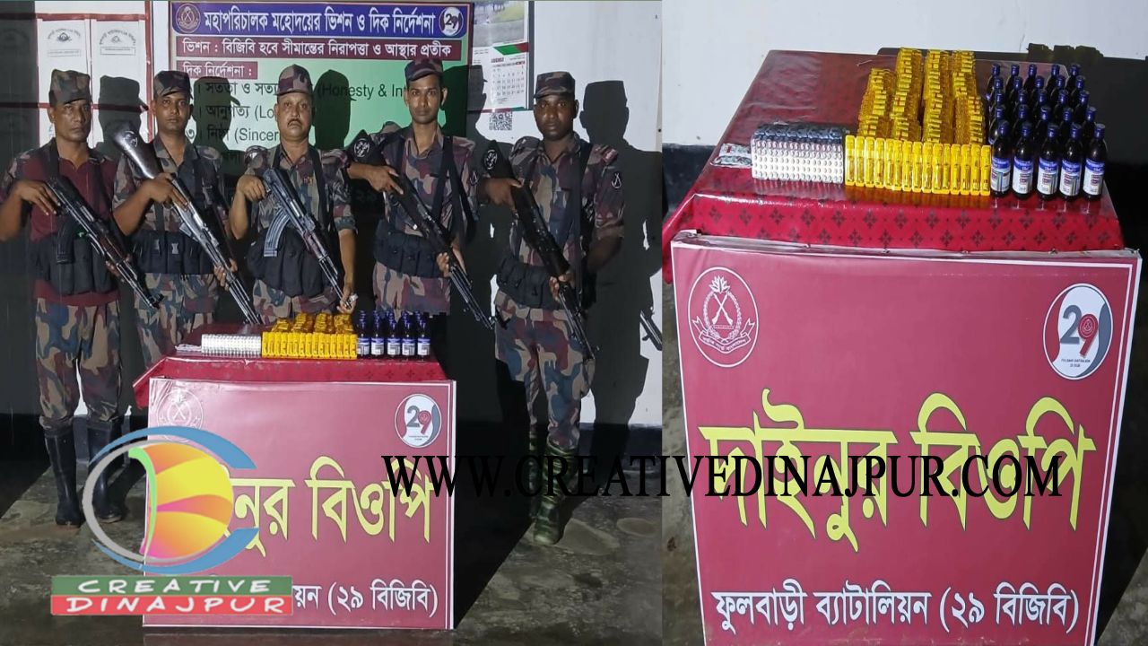 বিরামপুর-ফুলবাড়ী সীমান্তে বিজিবির অভিযান, মাদকদ্রব্য জব্দ 
