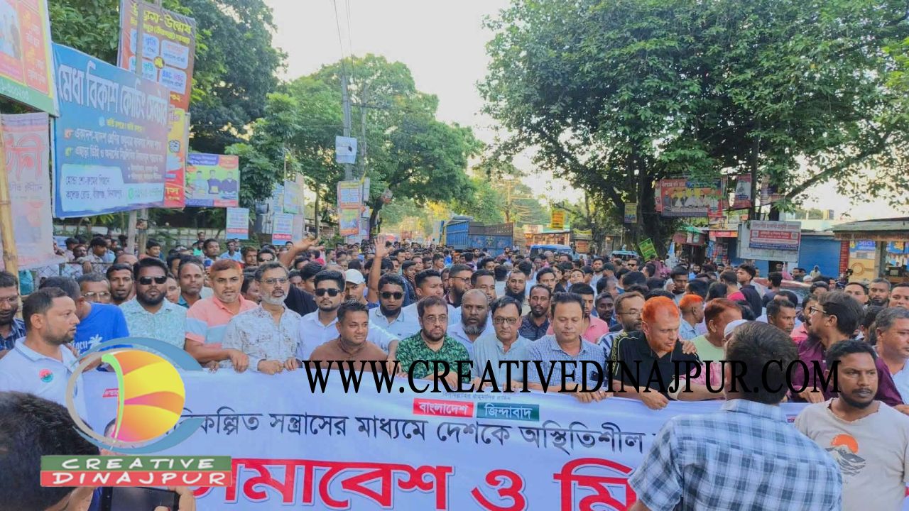 বীরগঞ্জে পরিকল্পিত সন্ত্রাসের প্রতিবাদে যুবদলের বিক্ষোভ মিছিল ও সমাবেশ